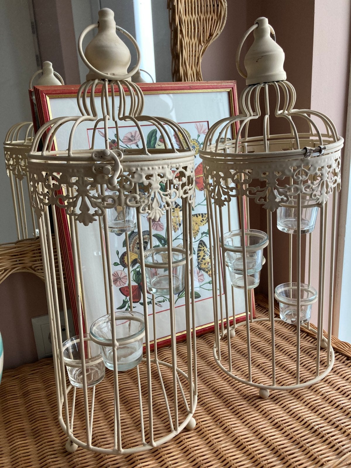 Brocante waxinelichthouders prachtig vogelkooien lantaarns, Ophalen of Verzenden