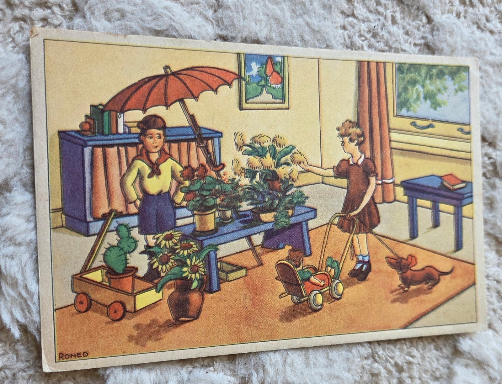 Kinderen met Bloemenkraam (Roned), Verzenden, 1940 tot 1960, Ongelopen, Kinderen