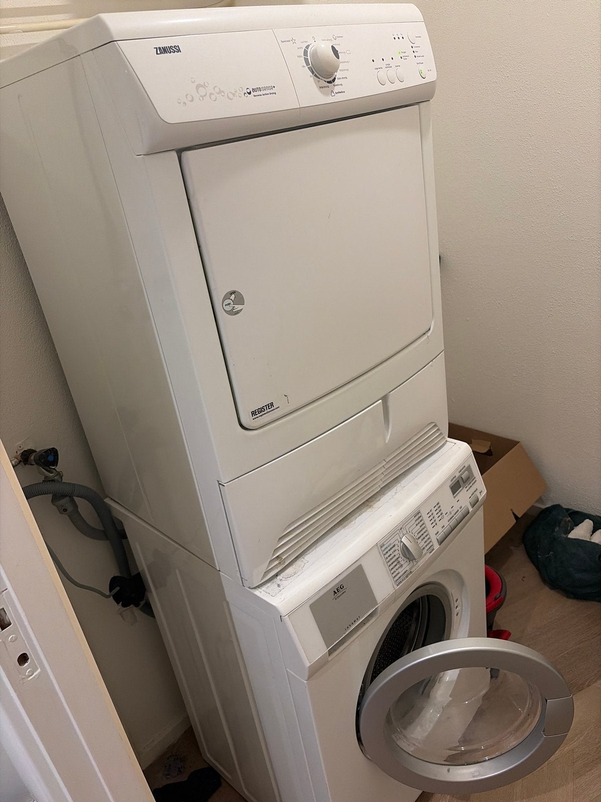 Zanussi wasdroger en AEG wasmachine set, 6 tot 8 kg, Ophalen, Gebruikt, 85 tot 90 cm