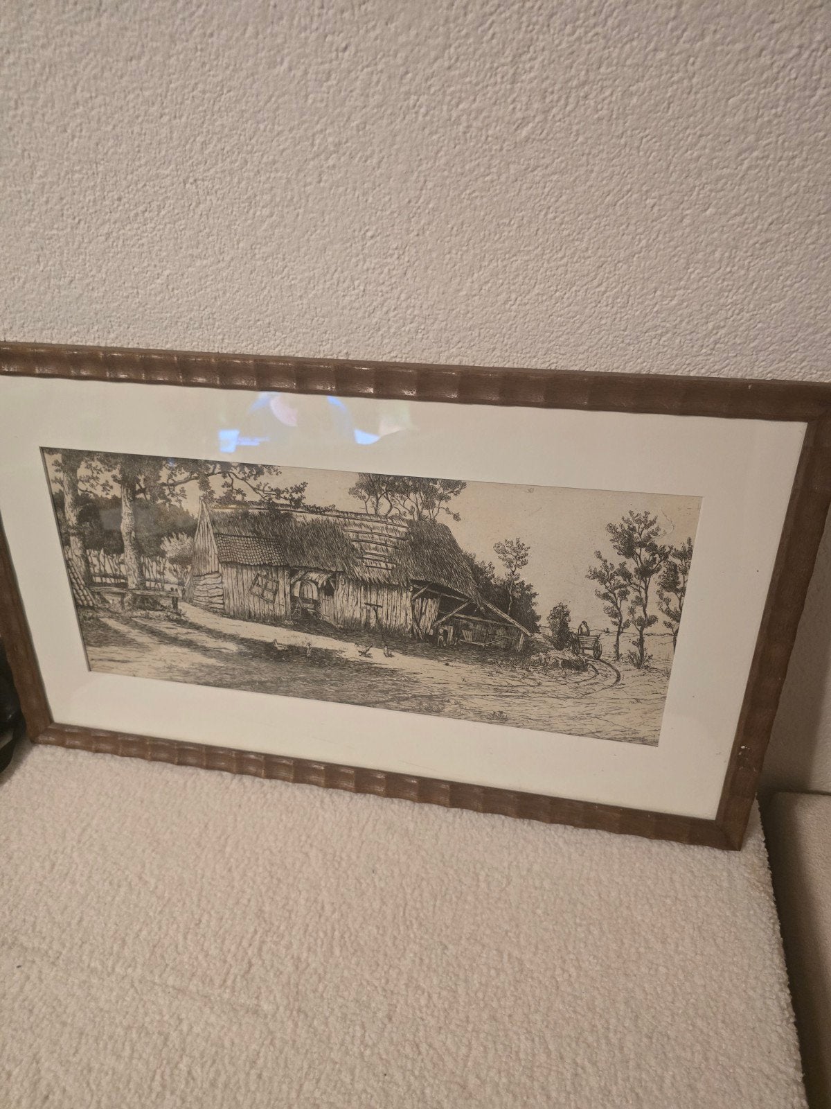 Ets van Albert Hemelman (1883-1951) - Boerderij, Ingelijst, Ets, Ophalen of Verzenden, Landschap