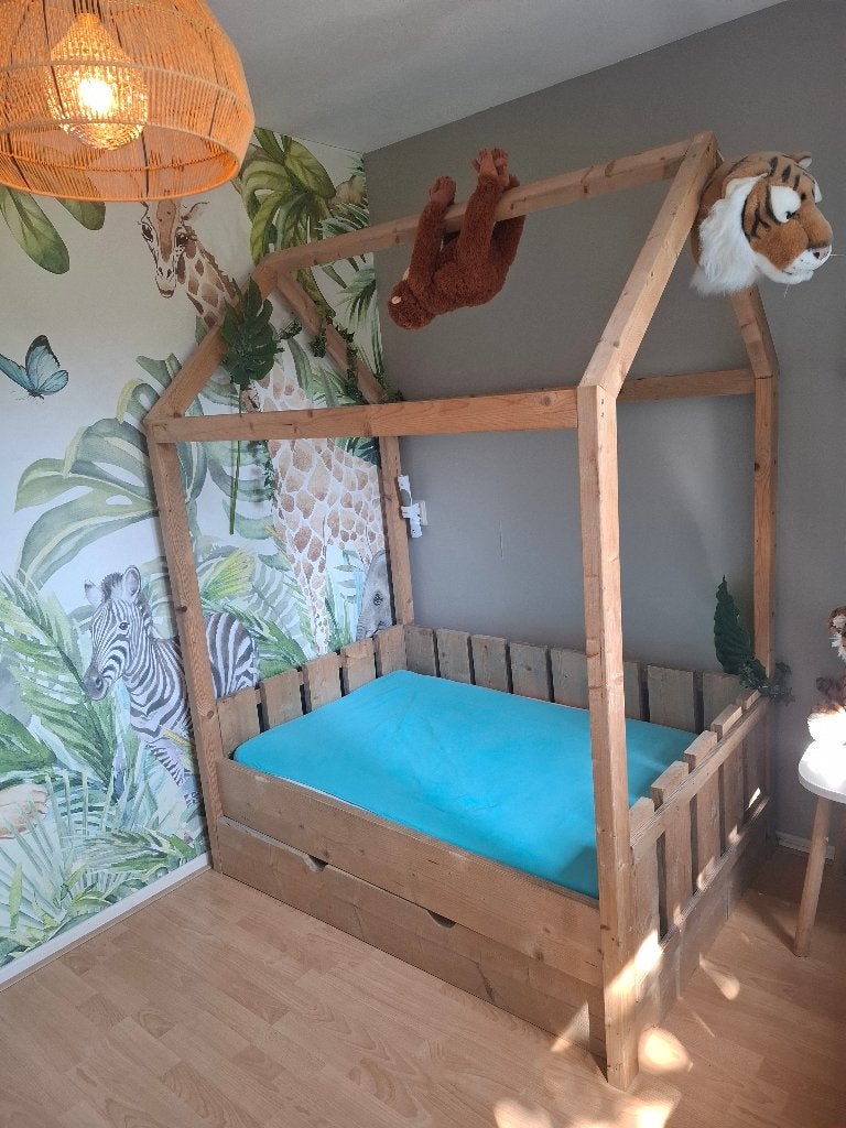 Peuter kleuterbed steigerhout, Kinderen en Baby's, Kinderkamer | Bedden, Gebruikt, 70 tot 85 cm, 140 tot 160 cm, Ophalen