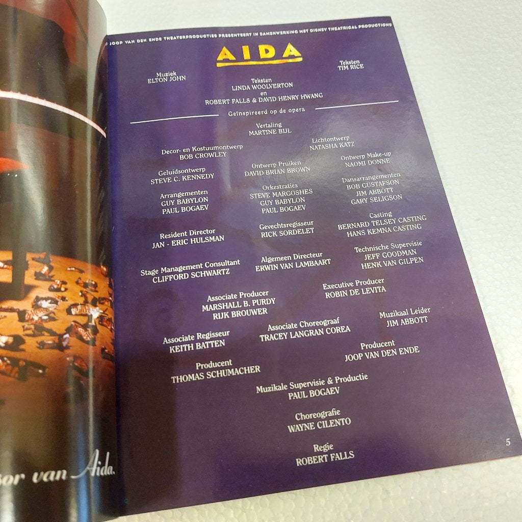 Aida The Musical PROGRAMMA BOEK 2001 Elton John Tim Rice, Verzenden, Aida, NvT, Boek, Tijdschrift of Artikel