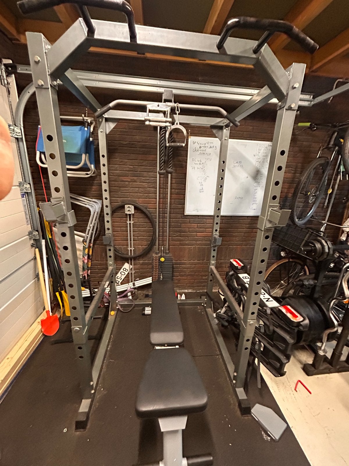 Squat rack - Krachtstation - bank, pully weight (95kg) + acc, Ophalen, Gebruikt, Krachtstation, Armen