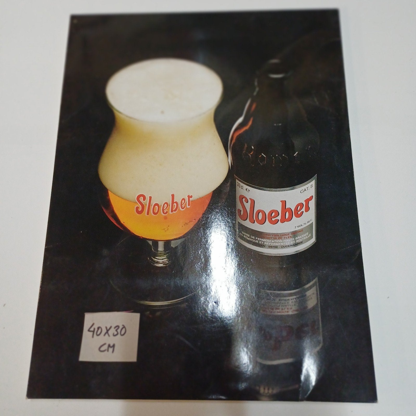 Vintage Sloeber Bier Reclame 40x30 CM, Ophalen of Verzenden, Gebruikt, Reclamebord, Plaat of Schild, Overige merken
