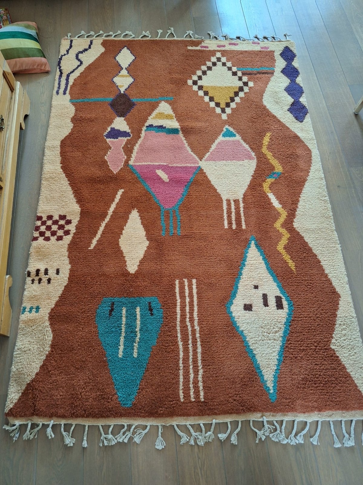 Berber vloerkleed met kleurrijke patronen, Ophalen, Bruin, Boho, 150 tot 200 cm