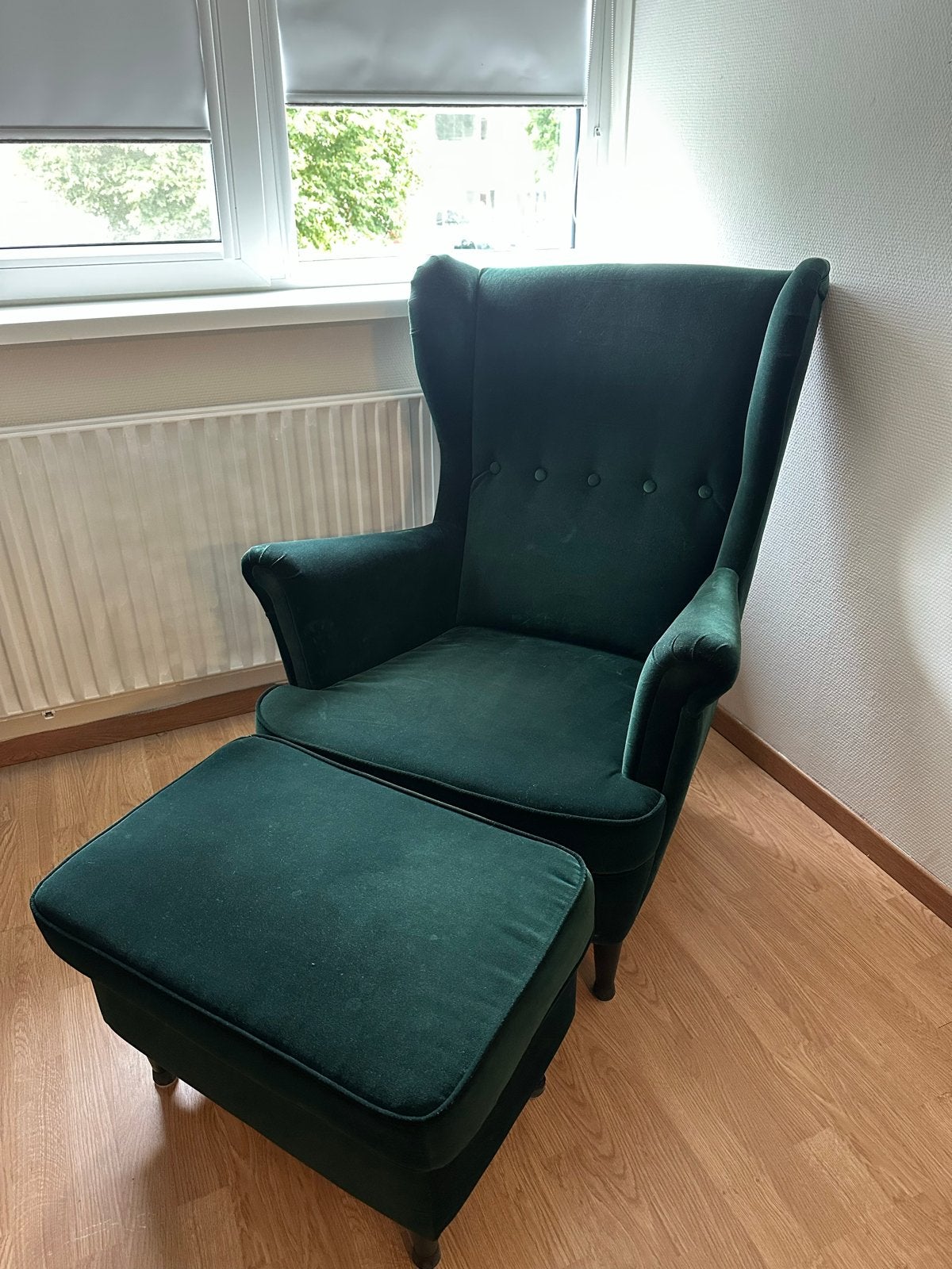 Groene fauteuil met voetenbank - Ikea, Ophalen, Gebruikt, Klassiek, 100 tot 125 cm
