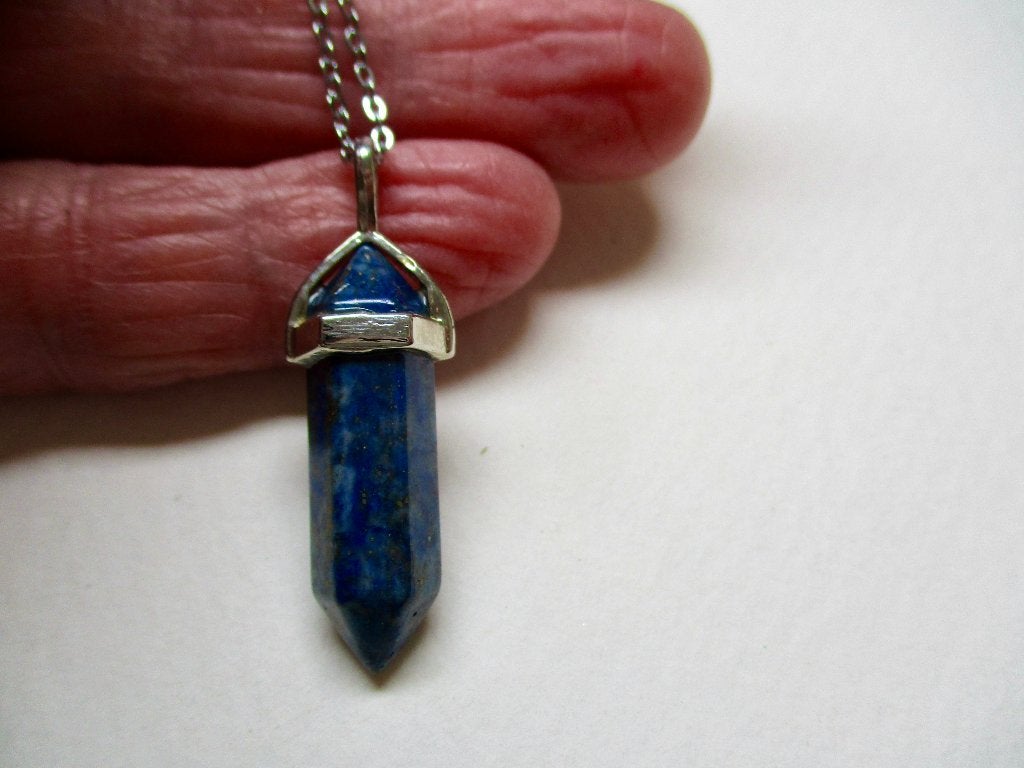 Zilverkleur schakel ketting 43 cm met LAPIS LAZULI OBELISK, Sieraden, Tassen en Uiterlijk, Kettingen, Met hanger, Verzenden, Zo goed als nieuw
