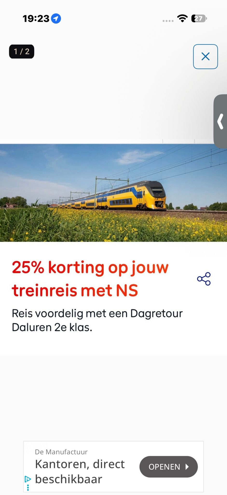25 % korting op jouw treinreis met NS, Trein, Nederland, Kortingskaartje