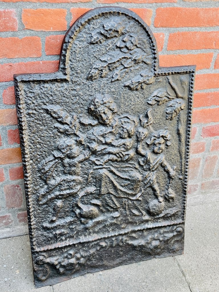 Haardplaat, antiek, gietijzer, Ophalen of Verzenden, Gebruikt, Vrijstaande haard, Houthaard