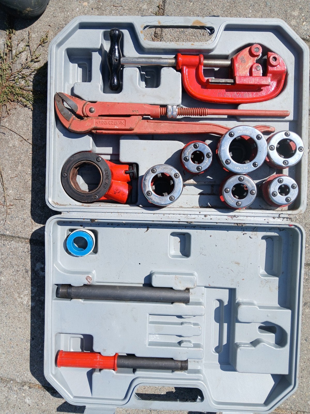 Snijset voor binnendraad maten 1/4" tot 1" met hulpstukken, Gebruikt, Ophalen of Verzenden, Snijgereedschap