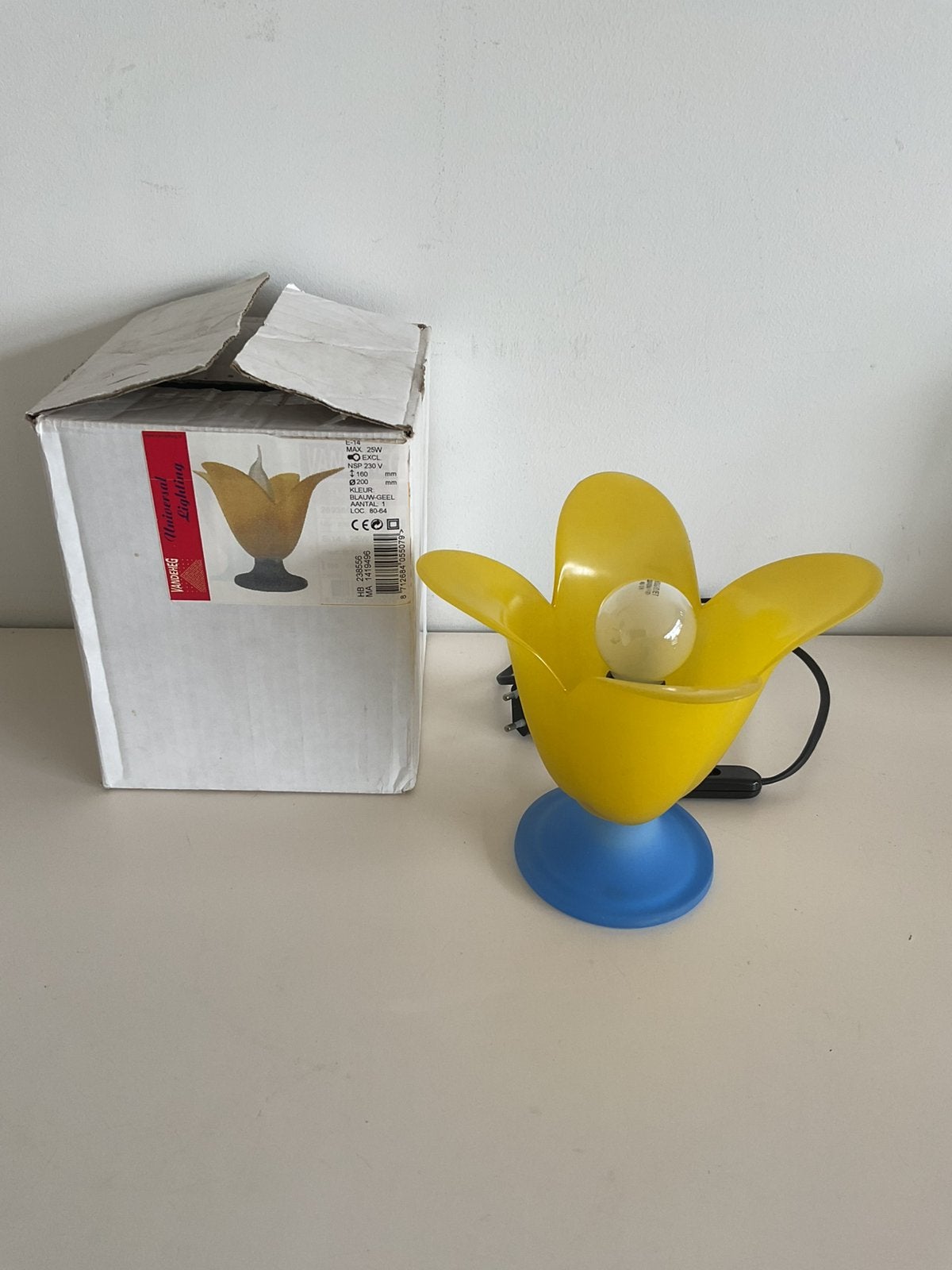 VandeHeg tafel/tulplamp matglas geel/blauw NIEUW jaren 80, Ophalen of Verzenden, Nieuw, Glas