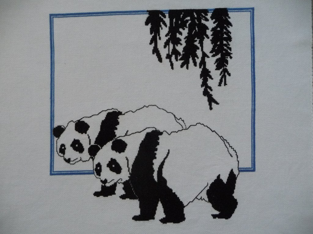 Borduurwerk "Panda,s", Ophalen of Verzenden, Gebruikt, Handborduren, Onderdeel of Toebehoren