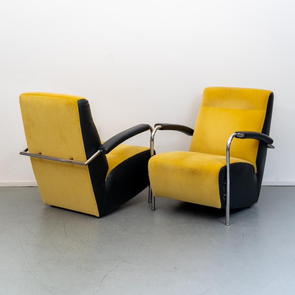 2x Leolux Scylla - Hoge Rug gele stof/zwarte zijkant, Huis en Inrichting, Fauteuils, Niet ingevuld, Niet ingevuld, Ophalen of Verzenden
