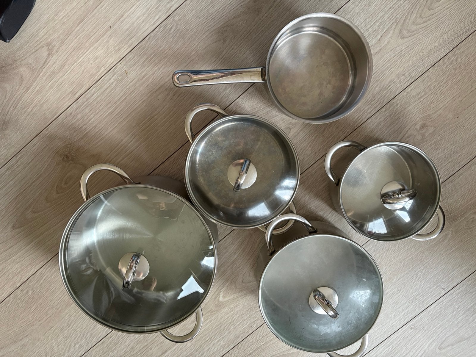 BK pannenset-stainless steel met glazen deksel, Ophalen, Vaatwasserbestendig, Gebruikt, BK