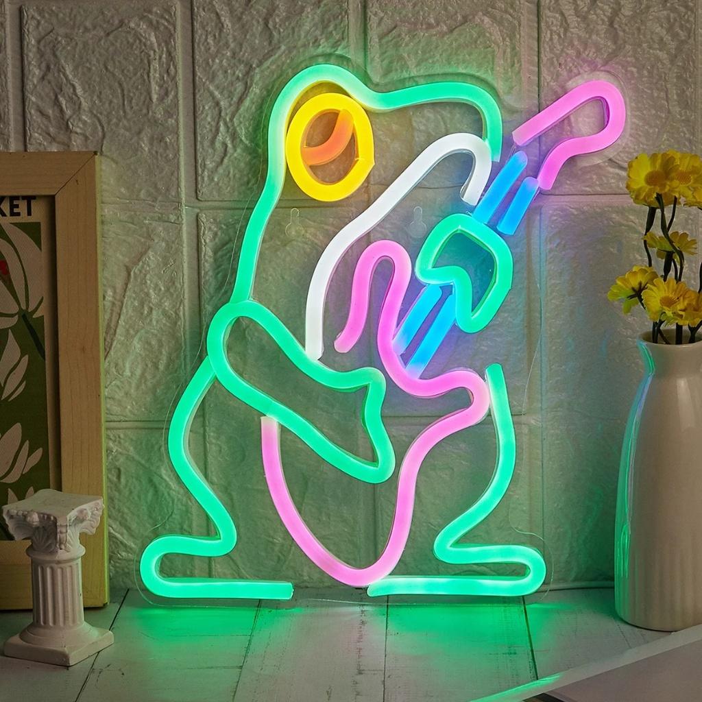 LED lamp neon stijl Kikker met Gitaar (25 x 18.6cm)