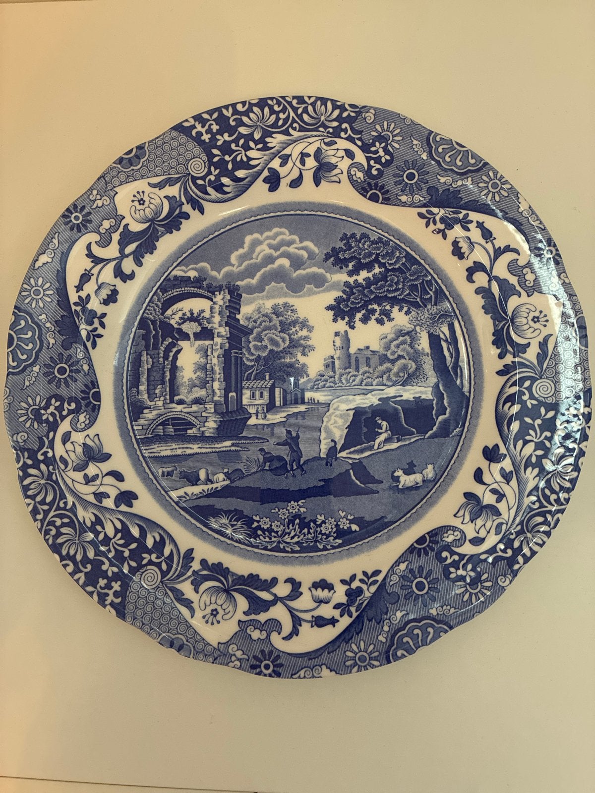 Spode Italian Blauw en Wit Bord, Antiek en Kunst, Ophalen