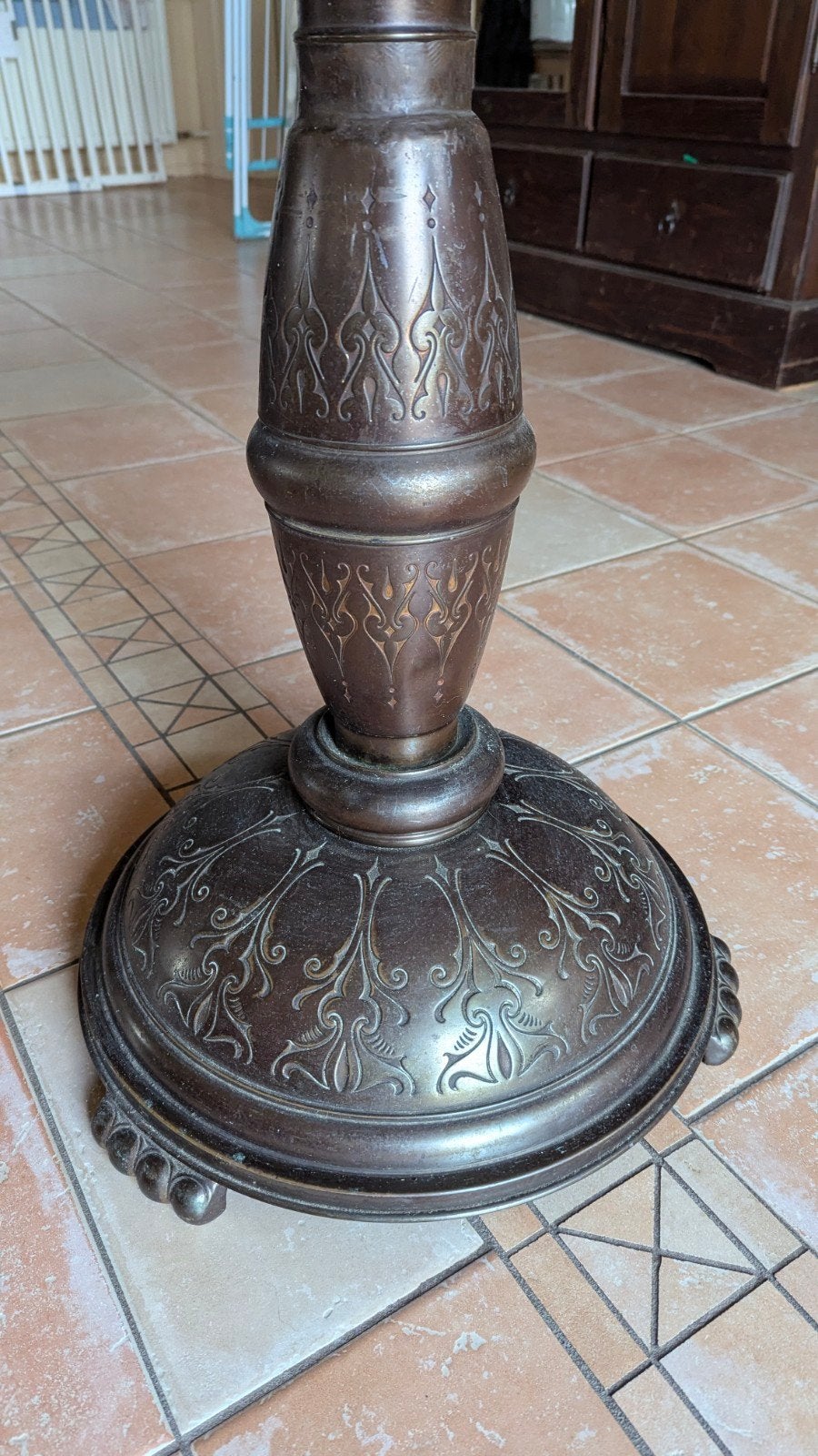 Oosterse Koperen/Messing Bijzettafel met Patina, Ophalen