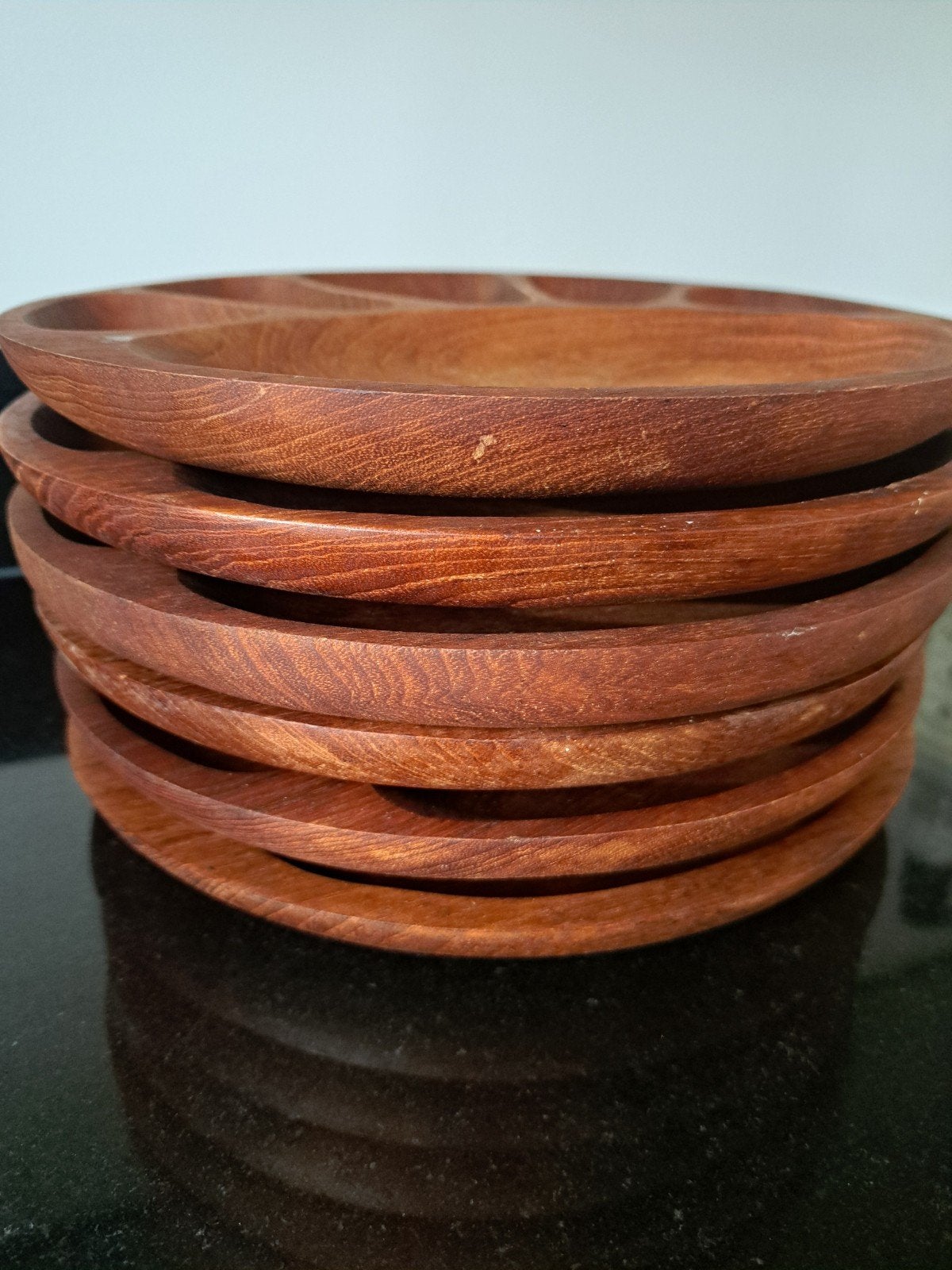 Set van 6 originele Thaise Teak Houten fondue borden, Ophalen of Verzenden, Gebruikt, Overige stijlen, Bord(en)