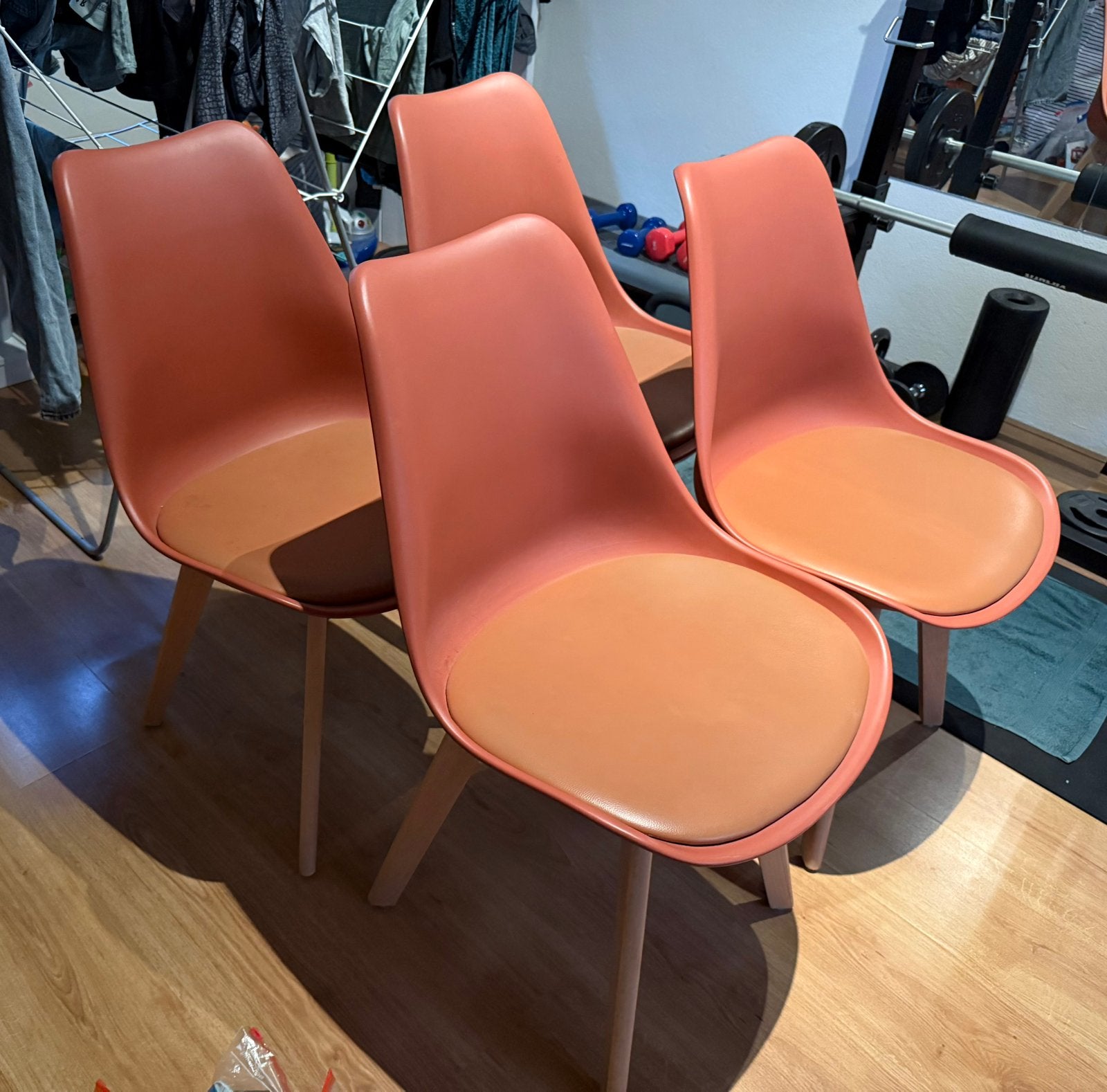 Kuipstoelen / eetkamerstoelen / set van 4 / terracotta, Huis en Inrichting, Ophalen, Zo goed als nieuw, Overige kleuren, Vier