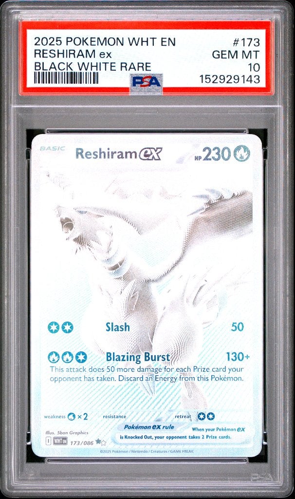 Pokemon White Flare - Reshiram  #173 - PSA 10, Ophalen of Verzenden, Nieuw, Losse kaart