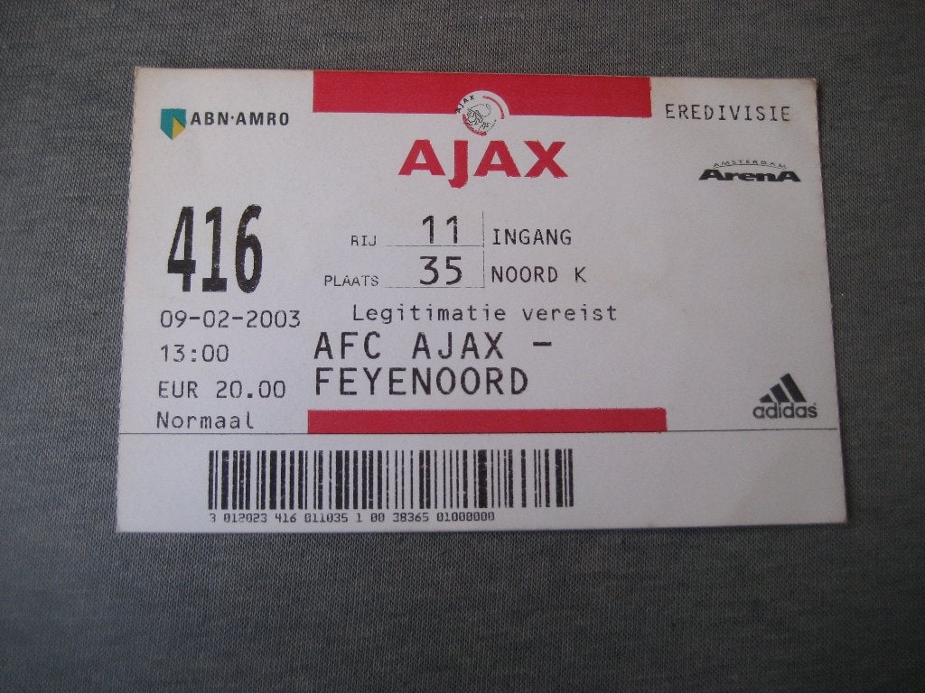 voetbalkaartje ajax feyenoord, Ophalen of Verzenden, Gebruikt, Ajax, Overige typen