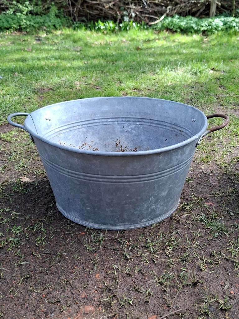 Oude brocante zinken teilen paasdag open huis webwinkel, Tuin en Terras, Minder dan 30 cm, T, Rond, Nieuw