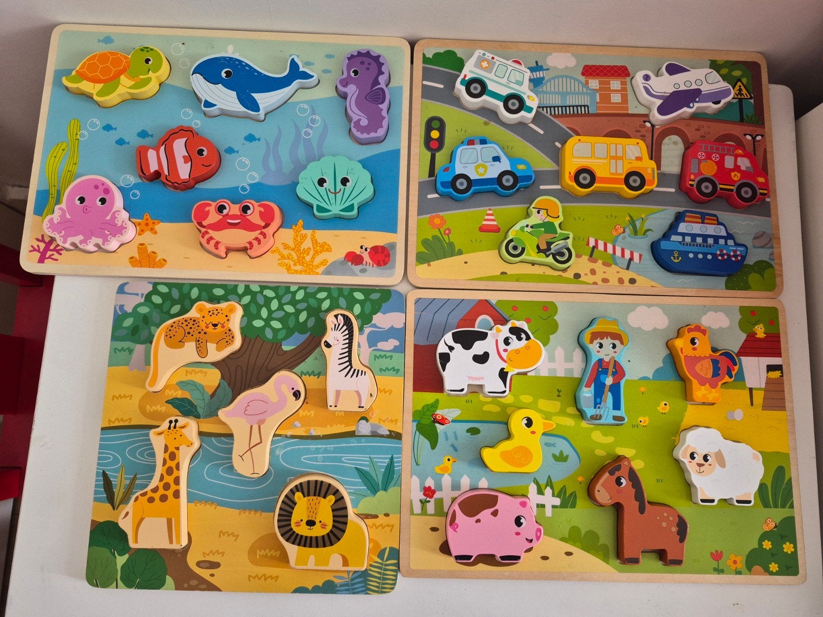 Houten Insteekpuzzels Set - Dieren, Voertuigen & Meer, Ophalen, Minder dan 10 stukjes, Nieuw