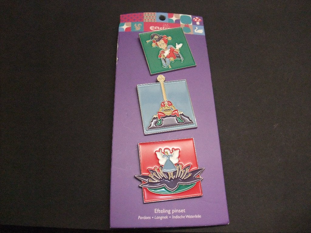 Efteling pinset (Pardoes, Langnek, Indische Waterlelie) pins, Verzamelen, Ophalen of Verzenden, Gebruikt, Overige onderwerpen