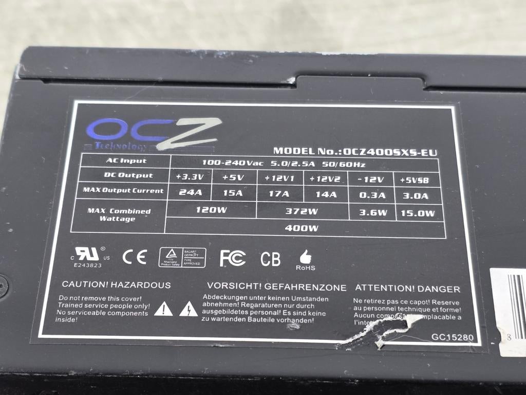 Ocz technology 400w max voeding psu power supply ocz400sxs-e, Ophalen of Verzenden, Gebruikt