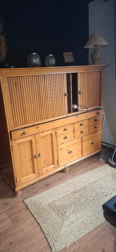 Massief houten secretaire/bureau met rolluik, Ophalen