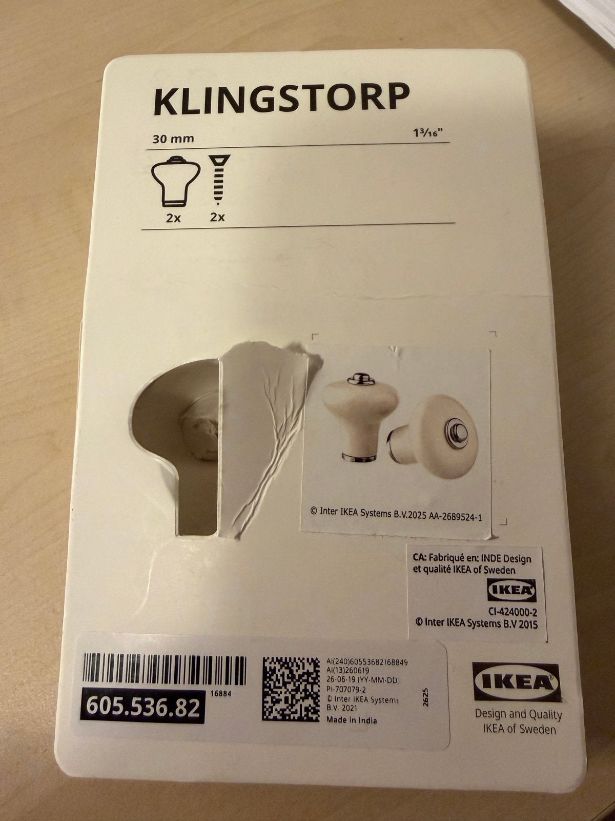 IKEA Klingstorp knop - 1 stuk, nieuw in verpakking, Ophalen, Nieuw