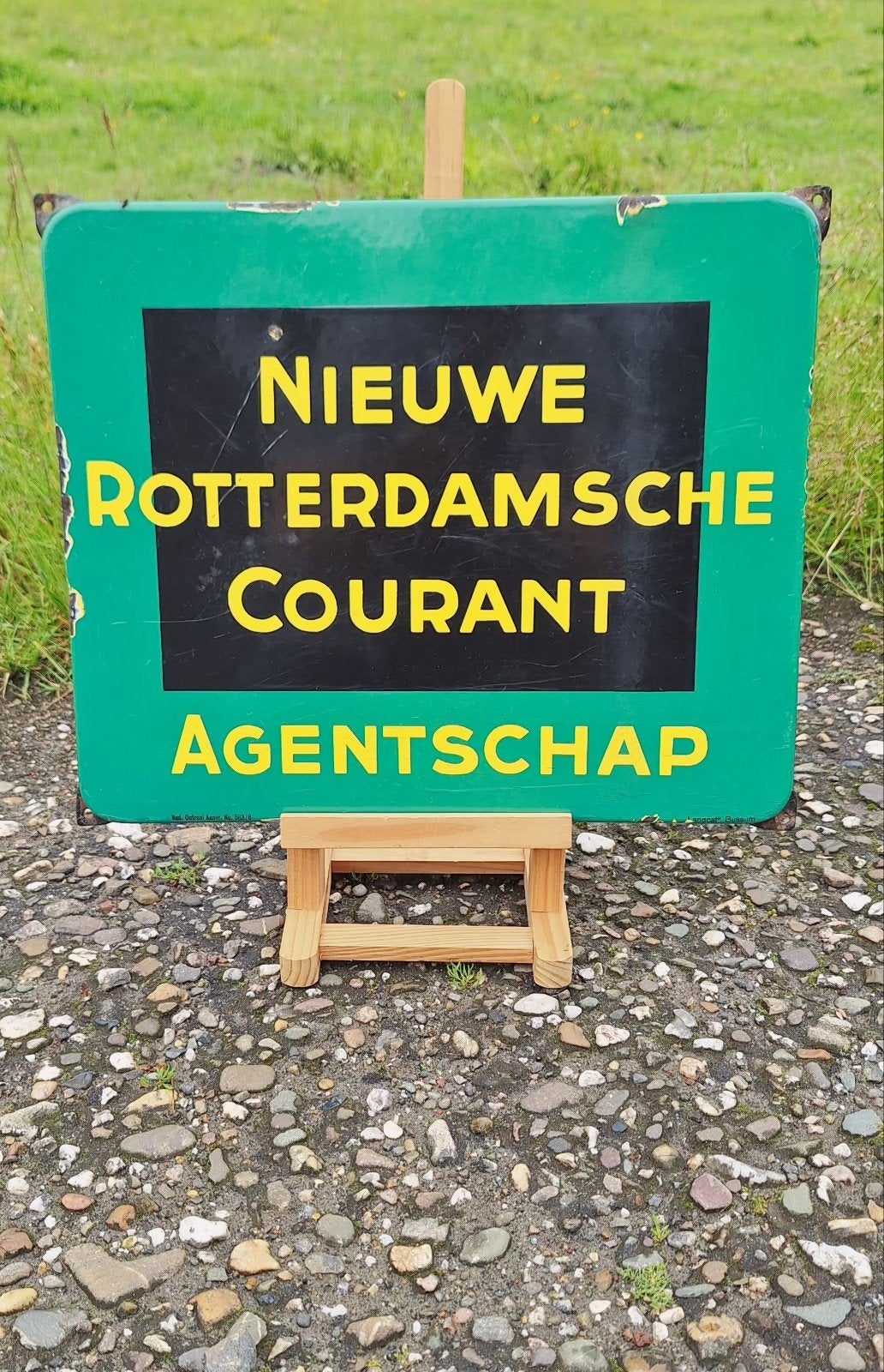Emaille reclamebord Agentschap Nieuwe Rotterdamsche Courant., Verzamelen, Merken en Reclamevoorwerpen, Reclamebord, Gebruikt, .