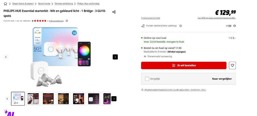 PHILIPS HUE Essential starterkit 3 GU10, Ophalen of Verzenden, Nieuw, Overige fittingen, Led-lamp