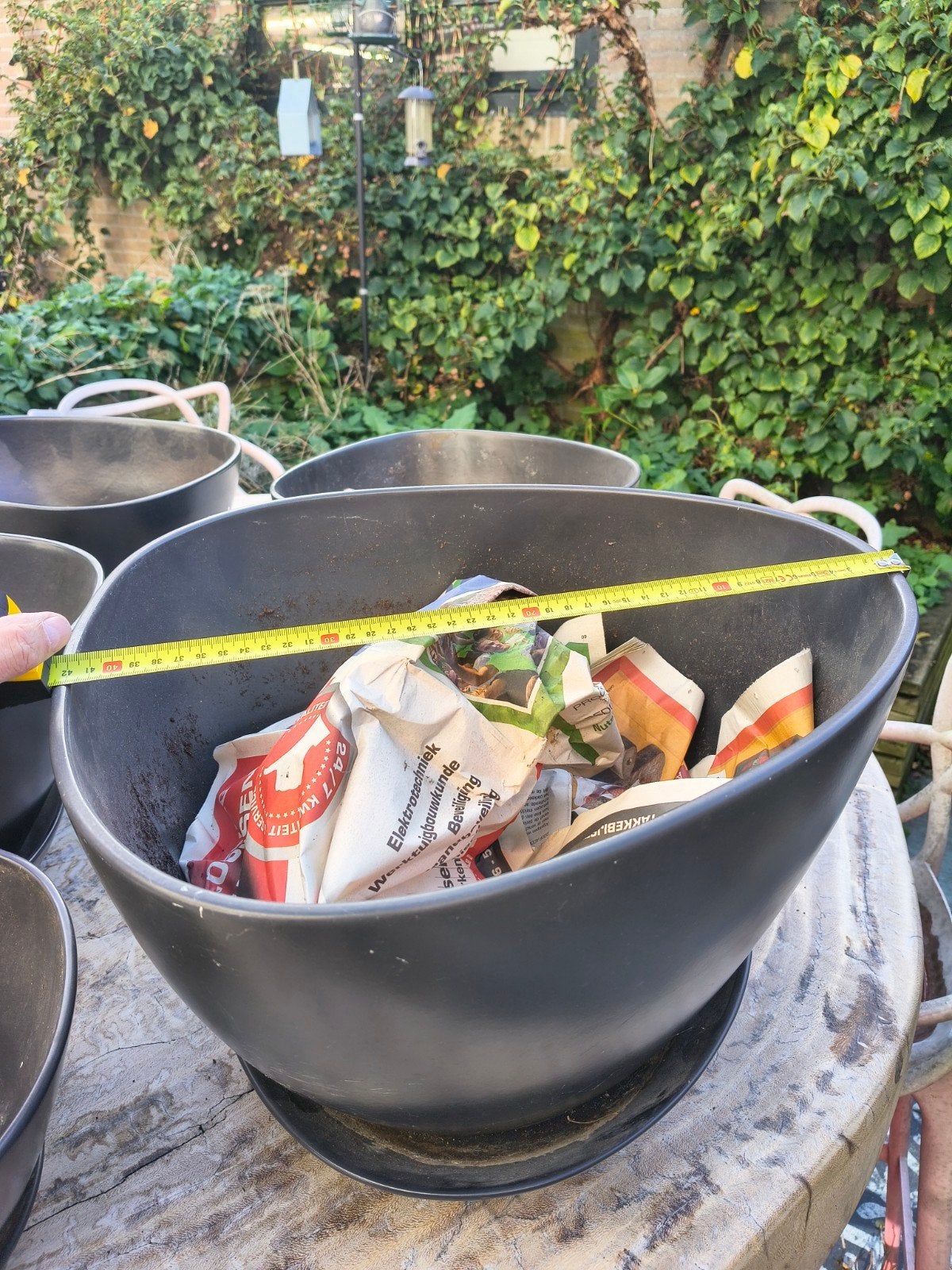 Set van 13 donker grijze Bloempotten in Diverse Maten, Tuin en Terras, Ophalen, Steen, Gebruikt, Binnen