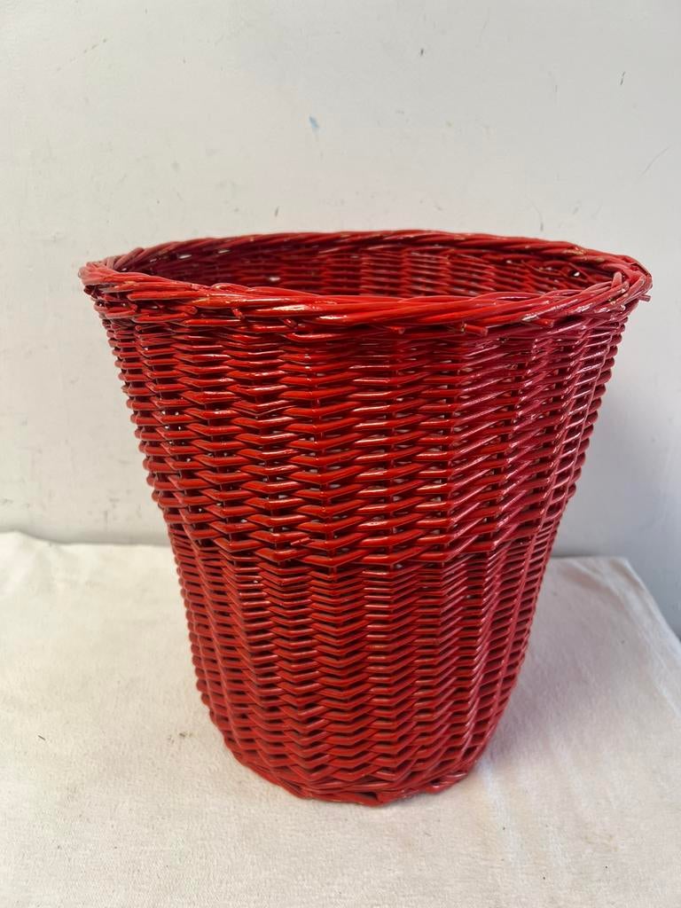 Te Koop : Vintage Oranje Rieten Mand Rond Jaren 70, Gebruikt, Mand, Rond, Ophalen of Verzenden