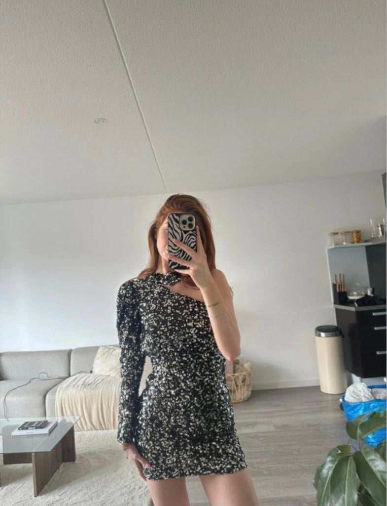 Zara pailletten jurk, maat S, Verzenden, Zwart, Zo goed als nieuw, Maat 36 (S)