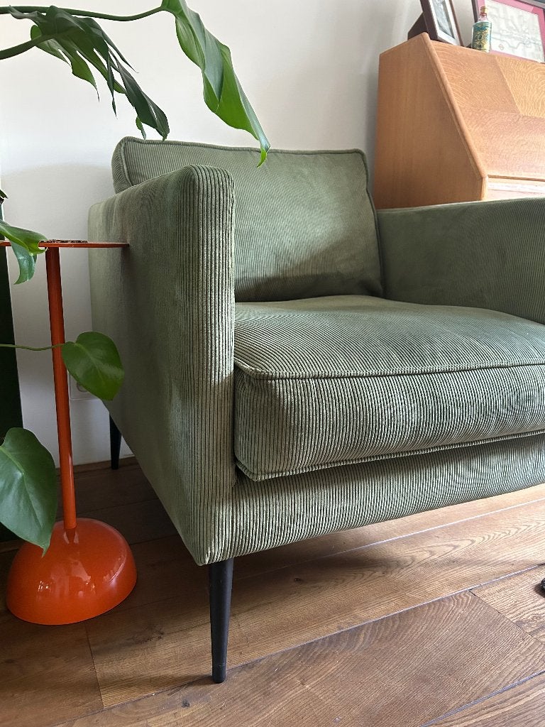Loods5 fauteuil | Rib stof in groen, Ophalen, 75 tot 100 cm, Zo goed als nieuw, 50 tot 75 cm