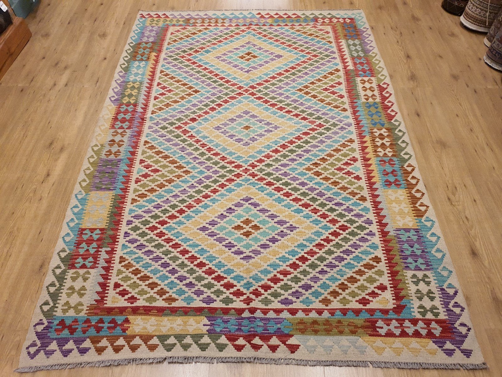Prachtige handgeweven oosterse kelim 239x162, Info@SlatsAntiek.nl, 150 tot 200 cm, Vof Slats Antiek, Ophalen of Verzenden