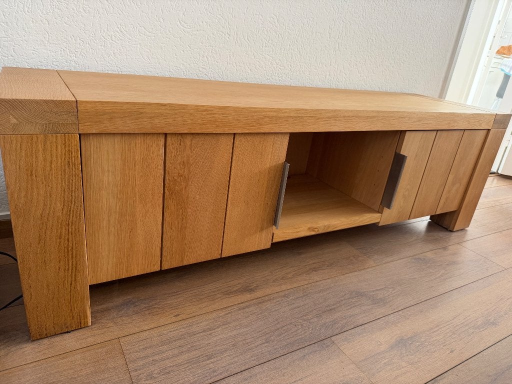 Blank eiken tv kast, Ophalen, 150 tot 200 cm, Eikenhout, Zo goed als nieuw