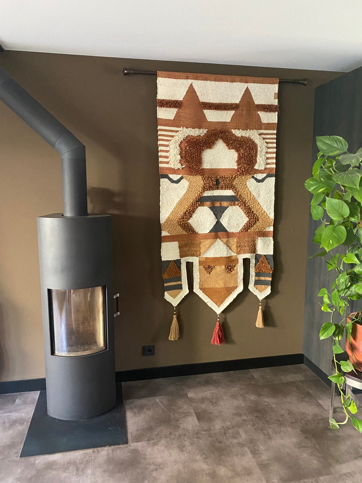 Stijlvol wandkleed van wol/jute/touw , ecru/bruin/terra/oker, Ophalen of Verzenden, Zo goed als nieuw