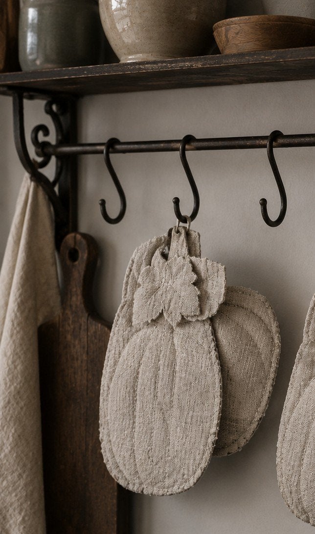 Handgemaakte Linnen Pompoen Pannenlap, Ophalen of Verzenden, Nieuw, Beige