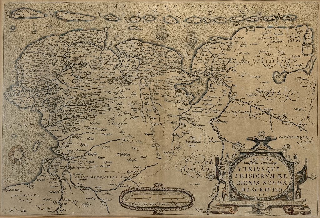 35. Kopergravure, Abraham Ortelius - Friesland, 1605, Boeken, Atlassen en Landkaarten, Ophalen of Verzenden, 1800 tot 2000, Nederland