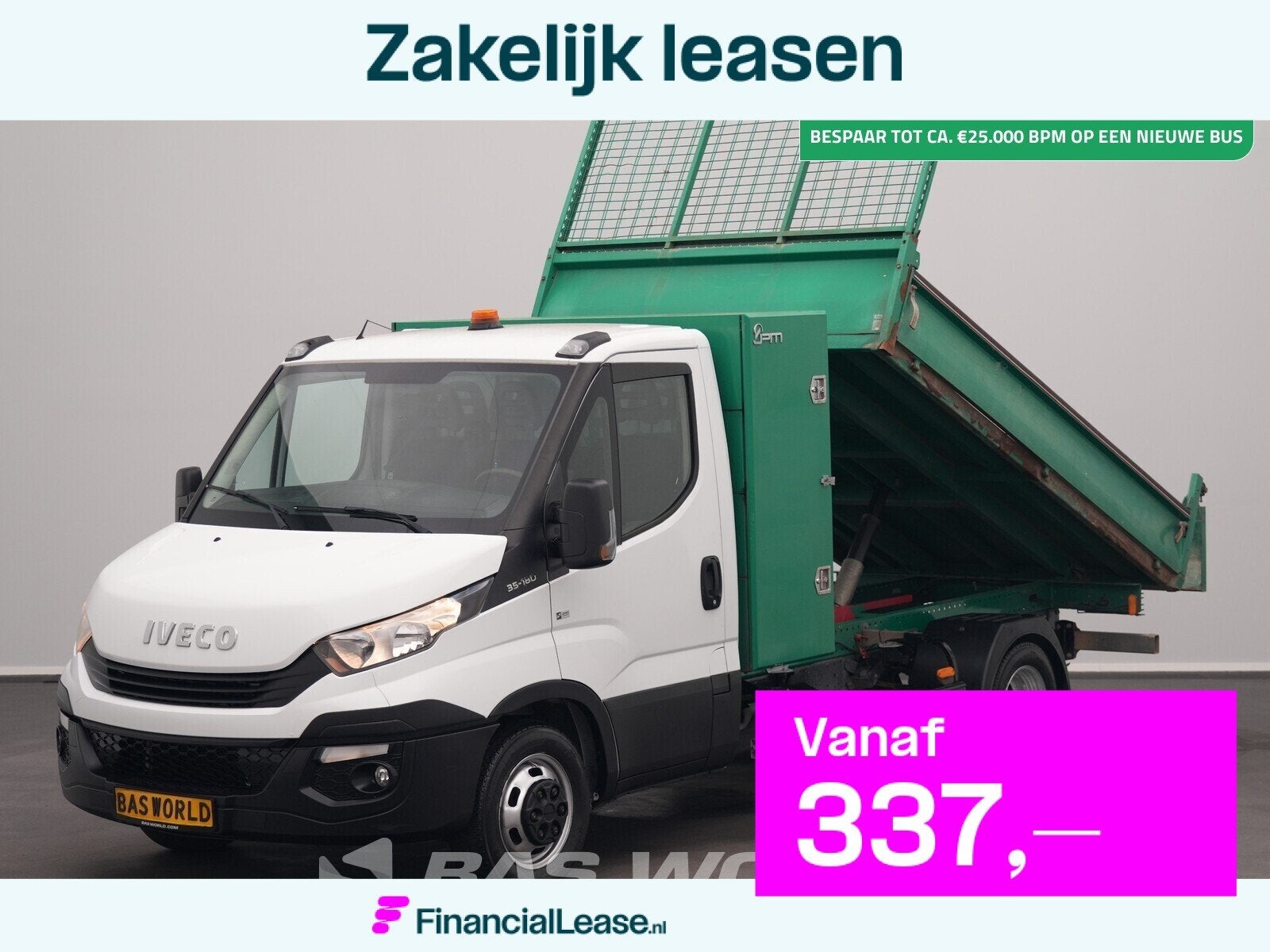 Iveco Daily 35C18 3.0L Kipper met Kist Dubbellucht 3,5t Trek, Stof, Gebruikt, Euro 6, 4 cilinders