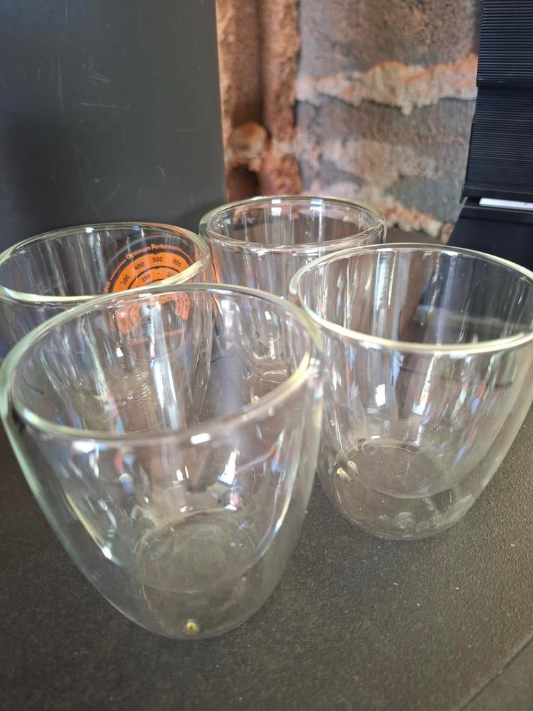 4 dubbelwandige koffieglazen, Glas of Glazen, Ophalen of Verzenden, Overige stijlen, Glas