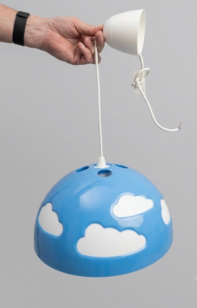 Ikea Skojig blauwe wolkenlamp - paddenstoel hanglamp, Ophalen of Verzenden, Gebruikt, Kunststof