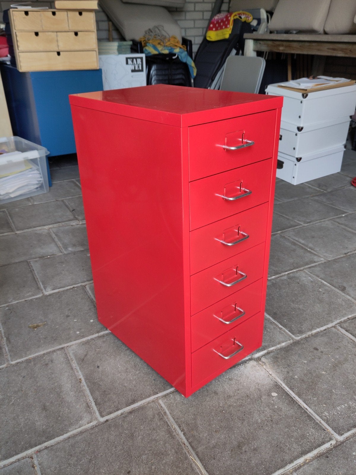 rood ladekastje op wieltjes van Ikea, Ophalen, Minder dan 50 cm, 5 laden of meer, Zo goed als nieuw
