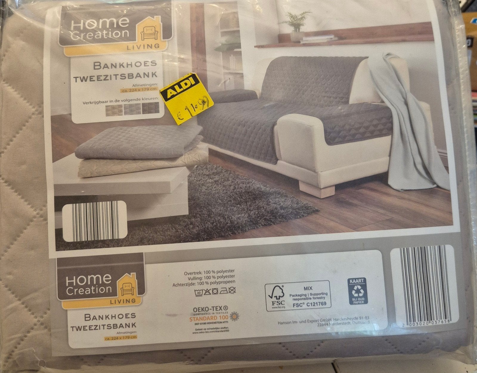 Bankhoes Tweezitsbank Grijs - Nieuw in verpakking, Huis en Inrichting, Ophalen of Verzenden, Rechte bank, 200 tot 250 cm, Nieuw