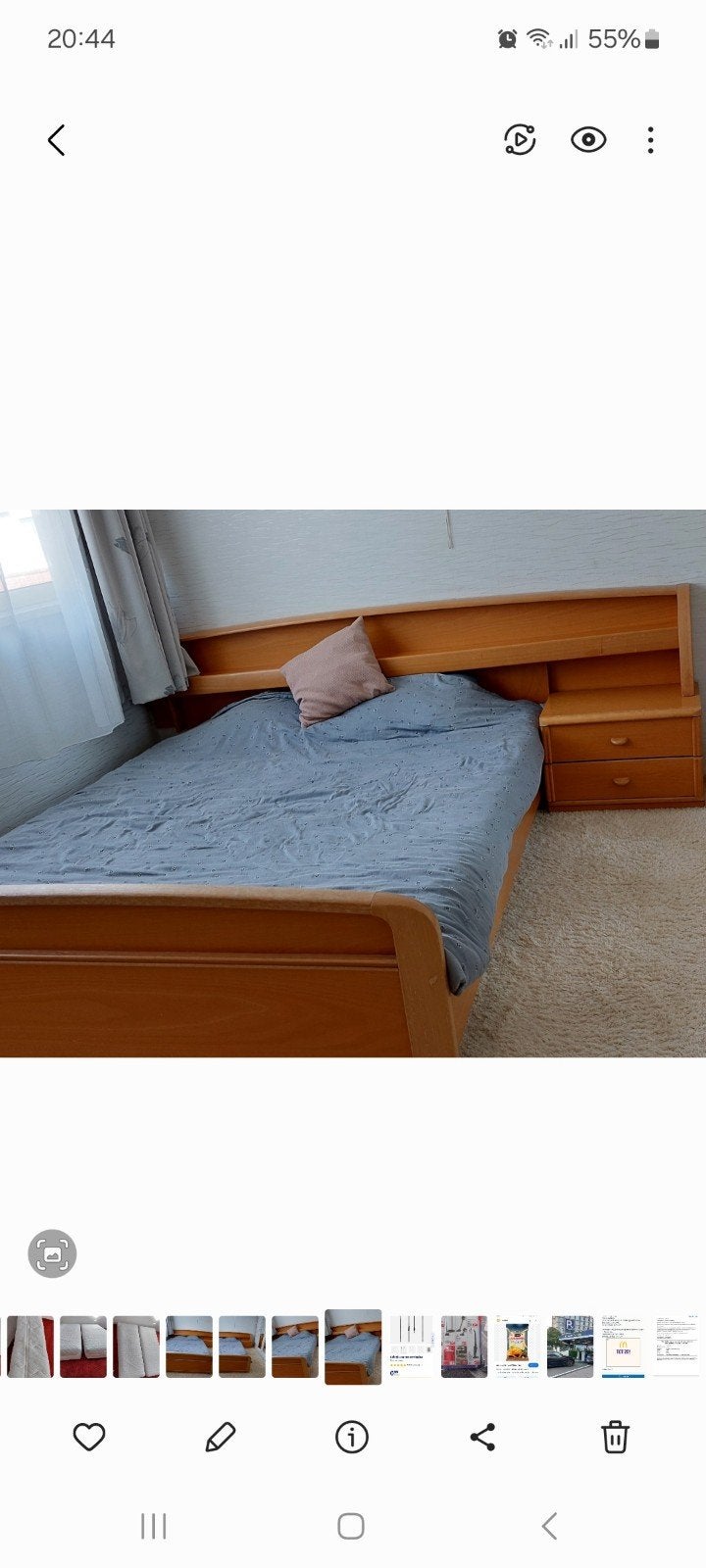 Houten tweepersoonsbed met nachtkastjes, Ophalen, Gebruikt, Bruin, Tweepersoons