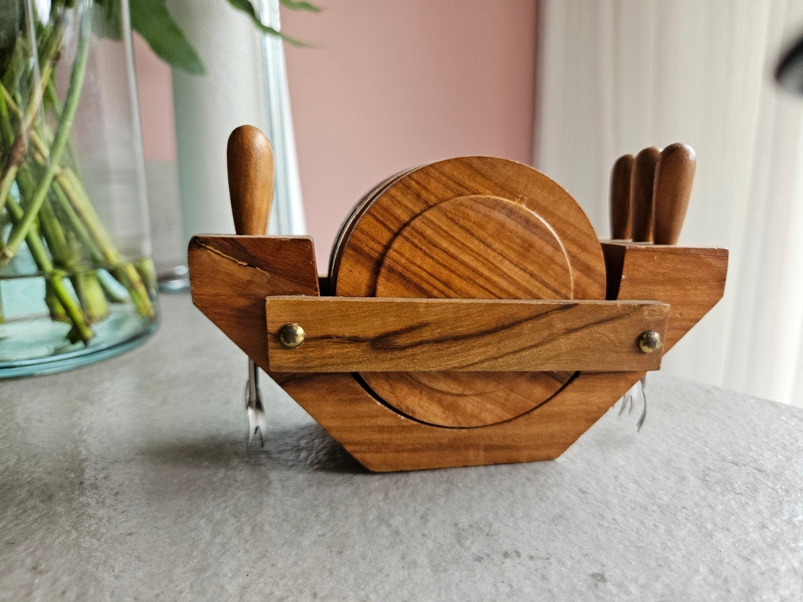 Vintage houten onderzetters met prikkers, Ophalen