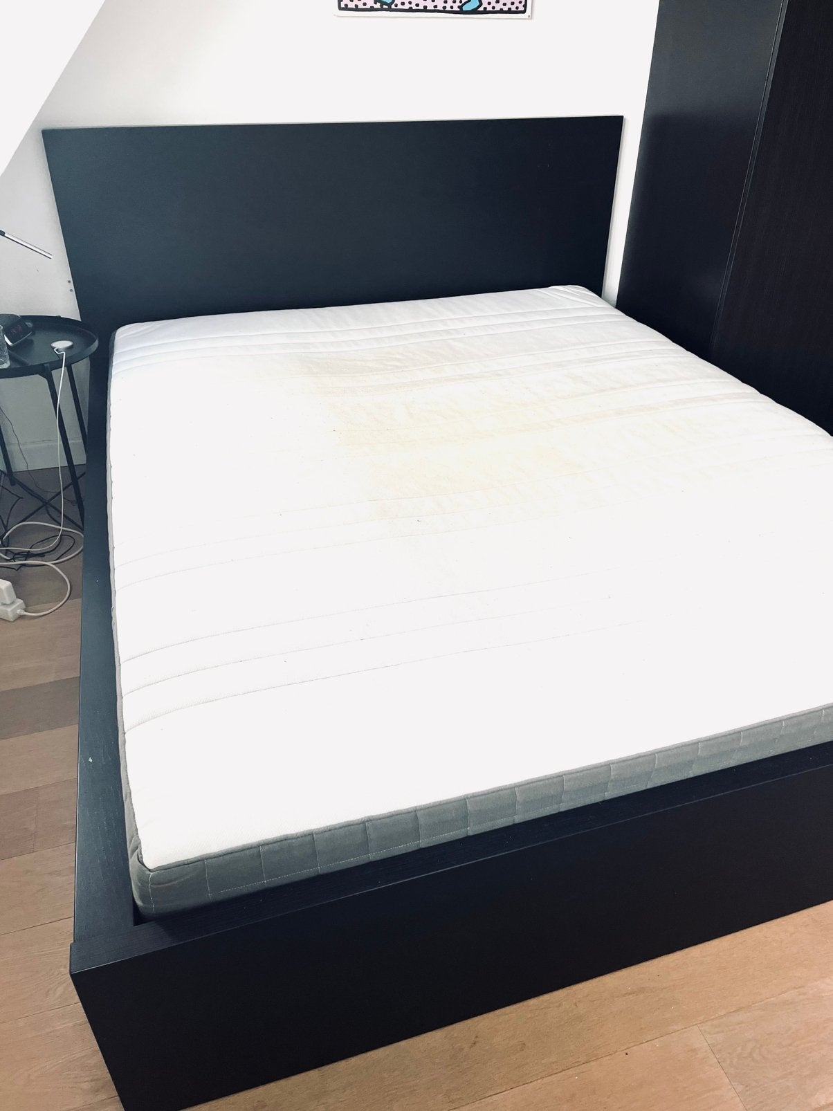 Malm Ikea bed 160x200 donkerbruin met lattenbodem en matras, Ophalen, Gebruikt, Tweepersoons, 180 cm